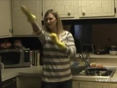 Big Tit Cougar Gets a Handjob and Blowjob with Yellow Rubber Gloves