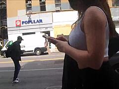 Latina babe flaunts her big ass on the street