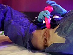 A masked doctor indulges in self-pleasure and receives a facial cumshot from a co-worker with a large penis