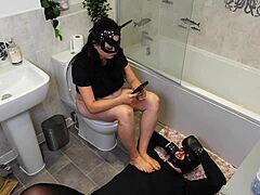 Toilet slave gets dominated by female mistress in face sitting and pussy licking