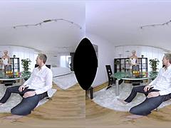 Experience the point of view of Kathy White's short-haired blonde beauty in this VR porn video