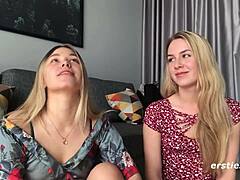 Dve amaterji lezbijki raziskujeta telesa drug drugega v vročem videu