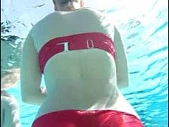 Voyeuristic glimpse of a super sexy French ass in bikini pool