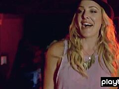 Busty blonde Kate Quigley strips down and dances in a bareback Karaoke Bar