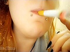 Natural tits and pink nipples in smoking fetish video