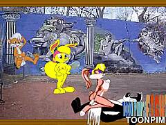 Pepe Le Pew, um coelho de desenho animado, se comporta mal com Lola Rabbit