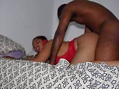 Ebony couple's hardcore sex with a creampie finish