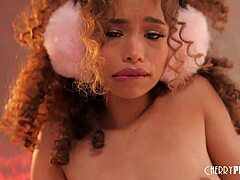 Cecilia Lion's natural tits and hairless pussy are on full display in this petite teen's solo masturbation video