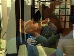 Cartoon-MILF reitet ihren älteren Mann in 3D