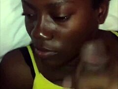 Ebony teen takes it from behind and gets covered in cum