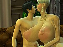 Ältere Frau gönnt in Sims 4 eine heiße Begegnung mit einem vollbusigen Bürgermeister