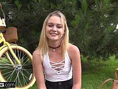 Kenzie Kai's playful public exposure of her petite breasts